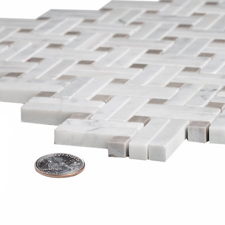 Apollo Tile Sample, Dots&Lines Basket Weave 11.2"X11.5" Carrara White Mosaic Tile APLKB99B05EC24 Sample